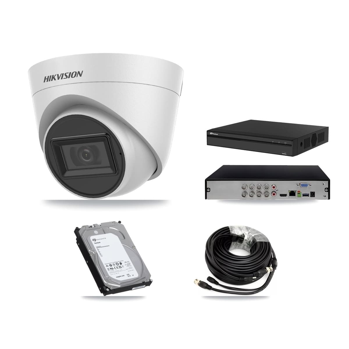 Hikvision & Prolux 8-Channel 5MP CCTV Kit — 4 White Turret Cameras + 6TB Recording (PXD-5108HS Recorder)