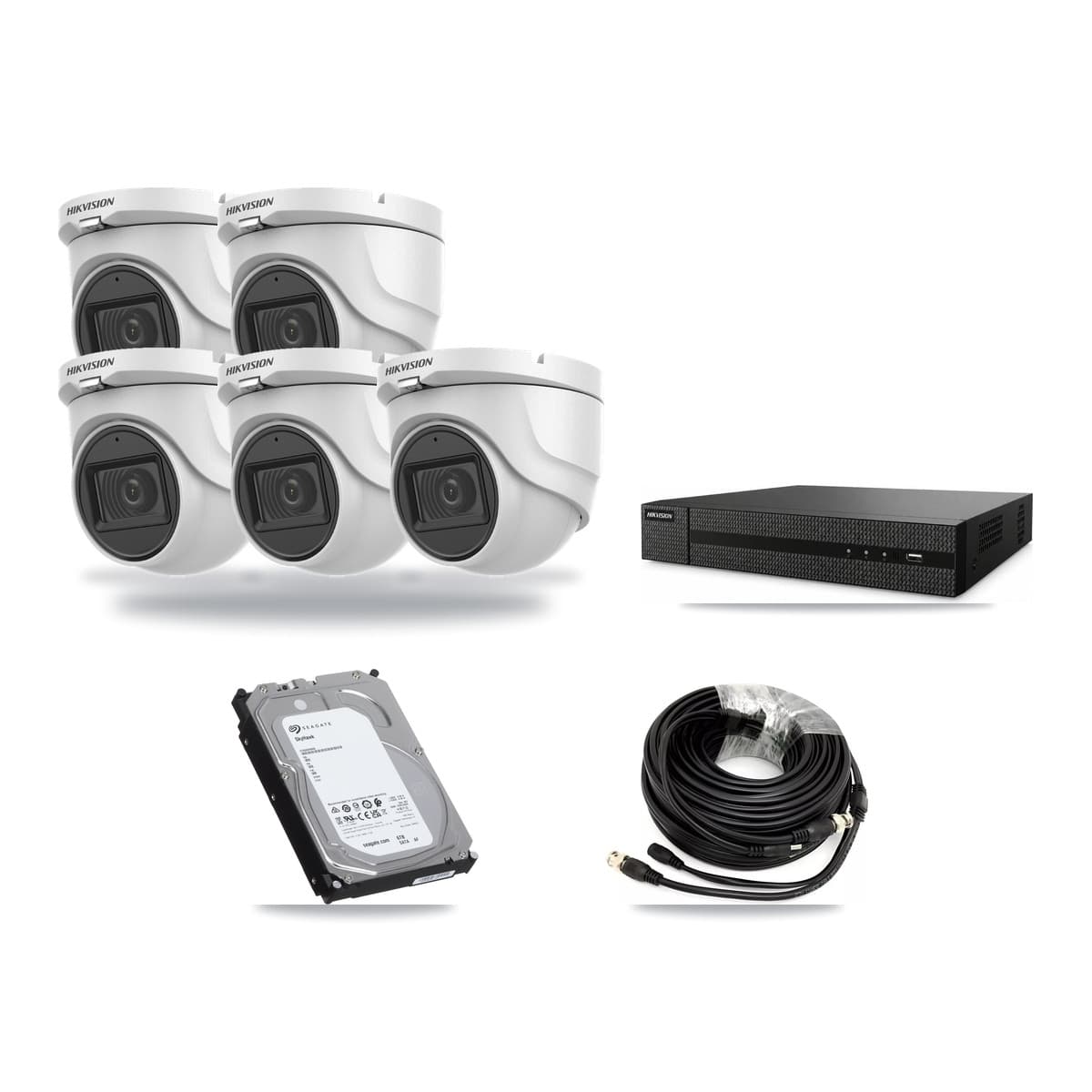 Hikvision 8-Channel 5MP CCTV Kit — 5 DS-2CE76H0T Turret Cameras + 6TB Recording (DVR-8CH Recorder) - Image 1