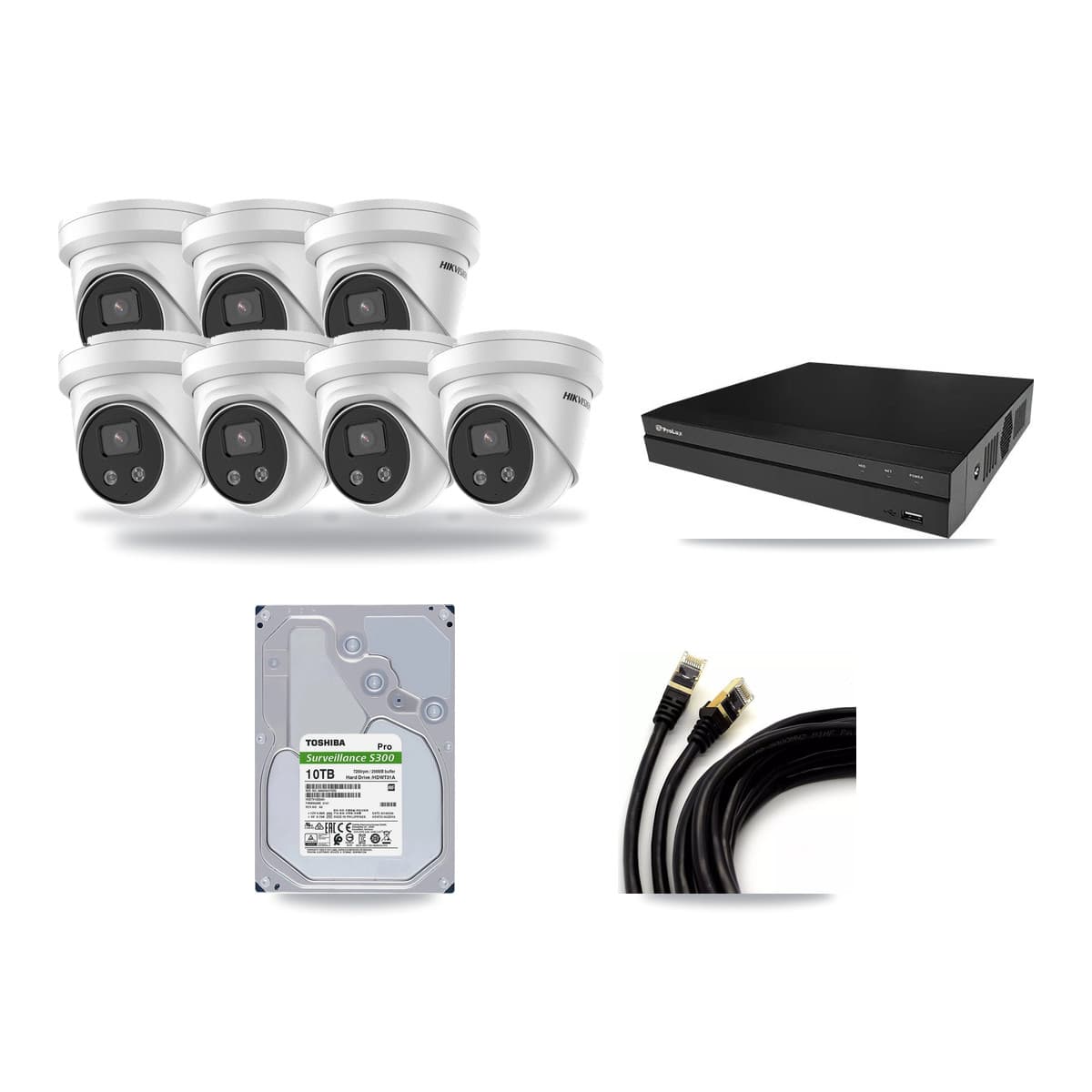 Hikvision & Prolux 8-Channel 5MP CCTV Kit — 7 DS-2CD3356G2 Turret Cameras + 10TB Recording - Image 1