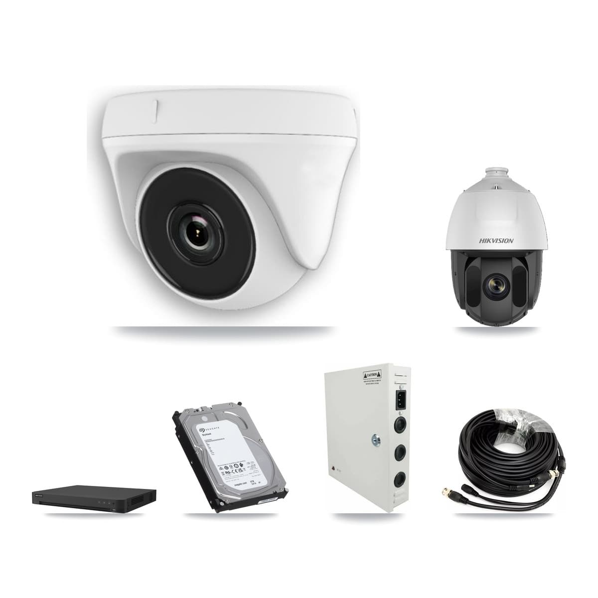 Hikvision 16-Channel 2MP CCTV Kit — 1 DS-2AE5225TI PTZ + 7 White HDT-2MP-N20W Dome Cameras + 6TB Recording