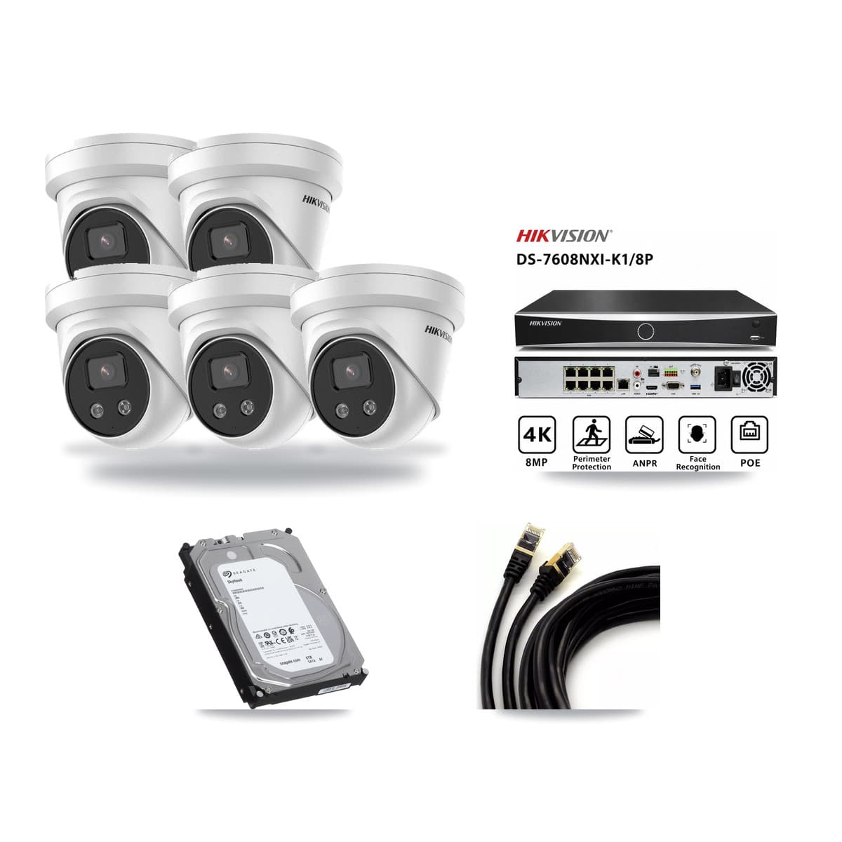 Hikvision 8-Channel 5MP CCTV Kit — 5 Turret Cameras + 6TB Recording (DS-7608NXI Recorder) - Image 1
