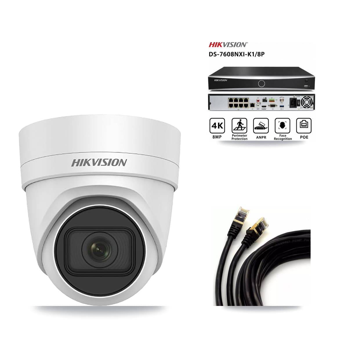 Hikvision 8-Channel 4MP CCTV Kit — 2 DS-2CD2H45FWD Turret Cameras + 3TB Recording (DS-7608NXI Recorder)