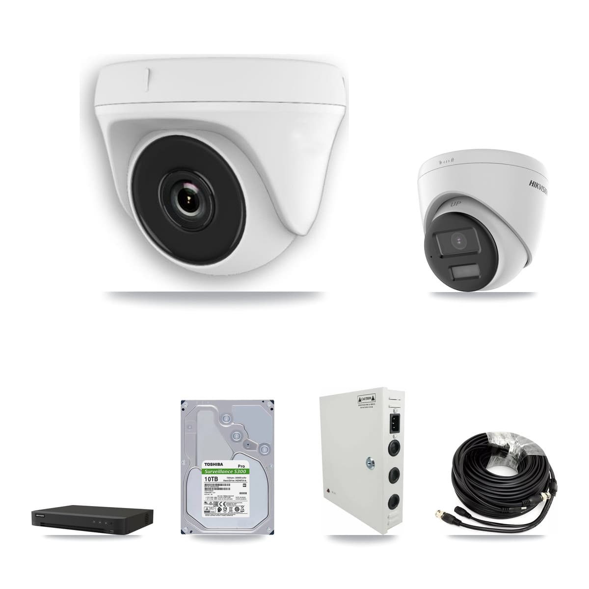 Hikvision 16-Channel 2MP – 5MP CCTV Kit — 4 5MP Turret + 8 White 2MP Dome Cameras + 10TB Recording (IDS-7216HQHI Recorder)