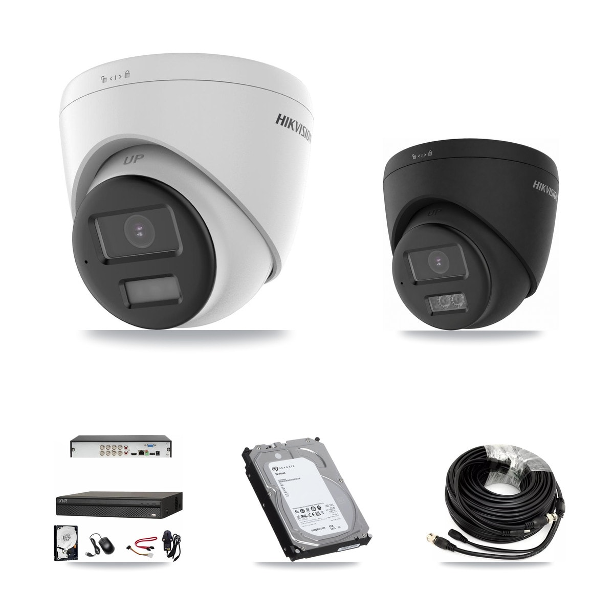 Hikvision & Dahua 8-Channel 5MP – 4K CCTV Kit — 7 DS-2CE78K0T-LPTS 5MP + 1 Black DS-2CE78U0T-LTS-BLACK 4K Turret Cameras + 6TB Recording (XVR-3108AD-4K Recorder) - Image 1