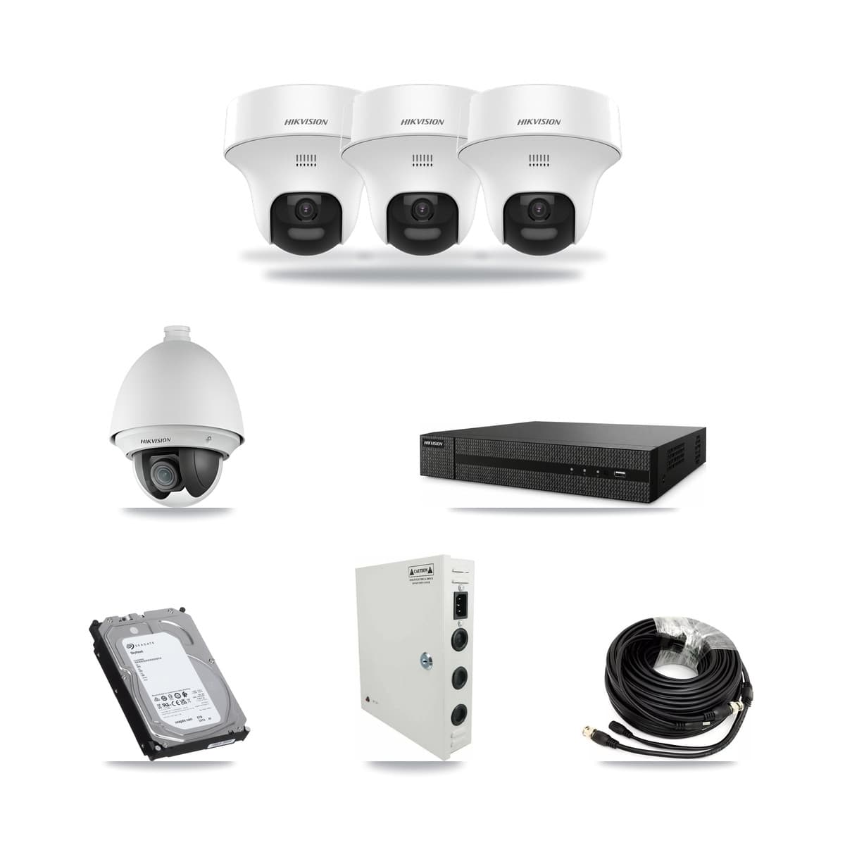 Hikvision 8-Channel 2MP – 5MP CCTV Kit — 1 DS-2AE4225T 2MP PTZ + 3 DS-2CE70K0T 5MP Turret Cameras + 6TB Recording (DVR-8CH Recorder) - Image 1