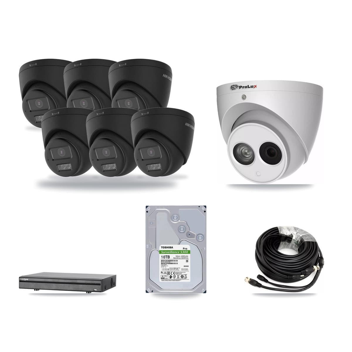 8-Channel 4MP – 4K CCTV Kit — 6 Black 4K + 1 4MP Turret Cameras + 10TB Recording (DH-XVR5108H Recorder) - Image 1