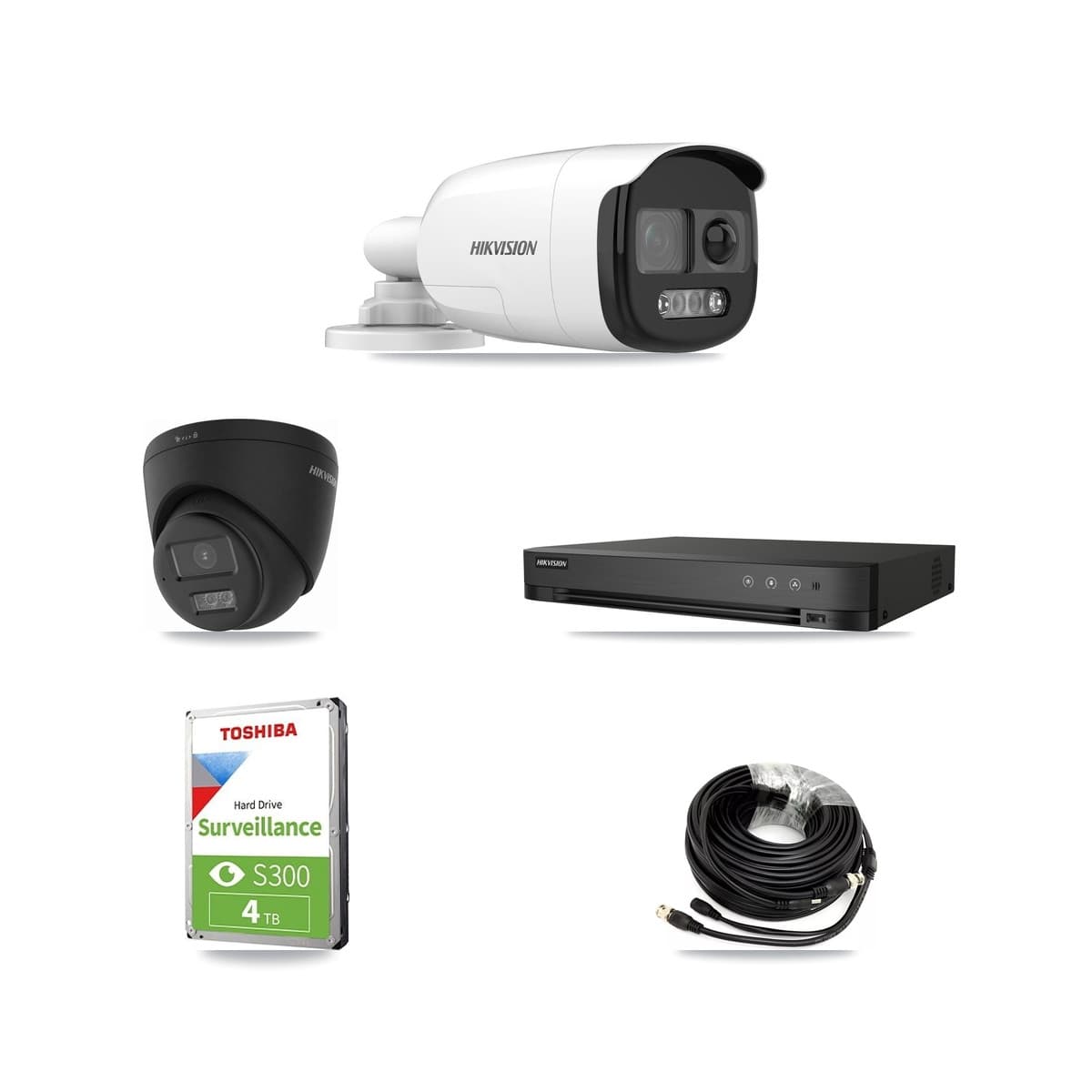 Hikvision 4-Channel 5MP – 4K CCTV Kit — 1 5MP Bullet + 1 Black 4K Turret Cameras + 4TB Recording