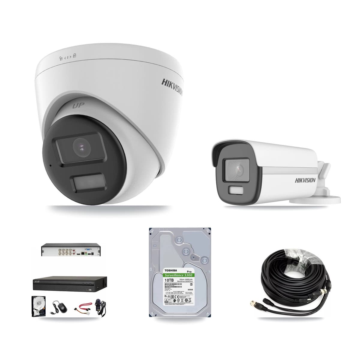 Hikvision & Dahua 8-Channel 4K CCTV Kit — 1 Bullet + 4 Turret Cameras + 10TB Recording (XVR-3108AD Recorder)