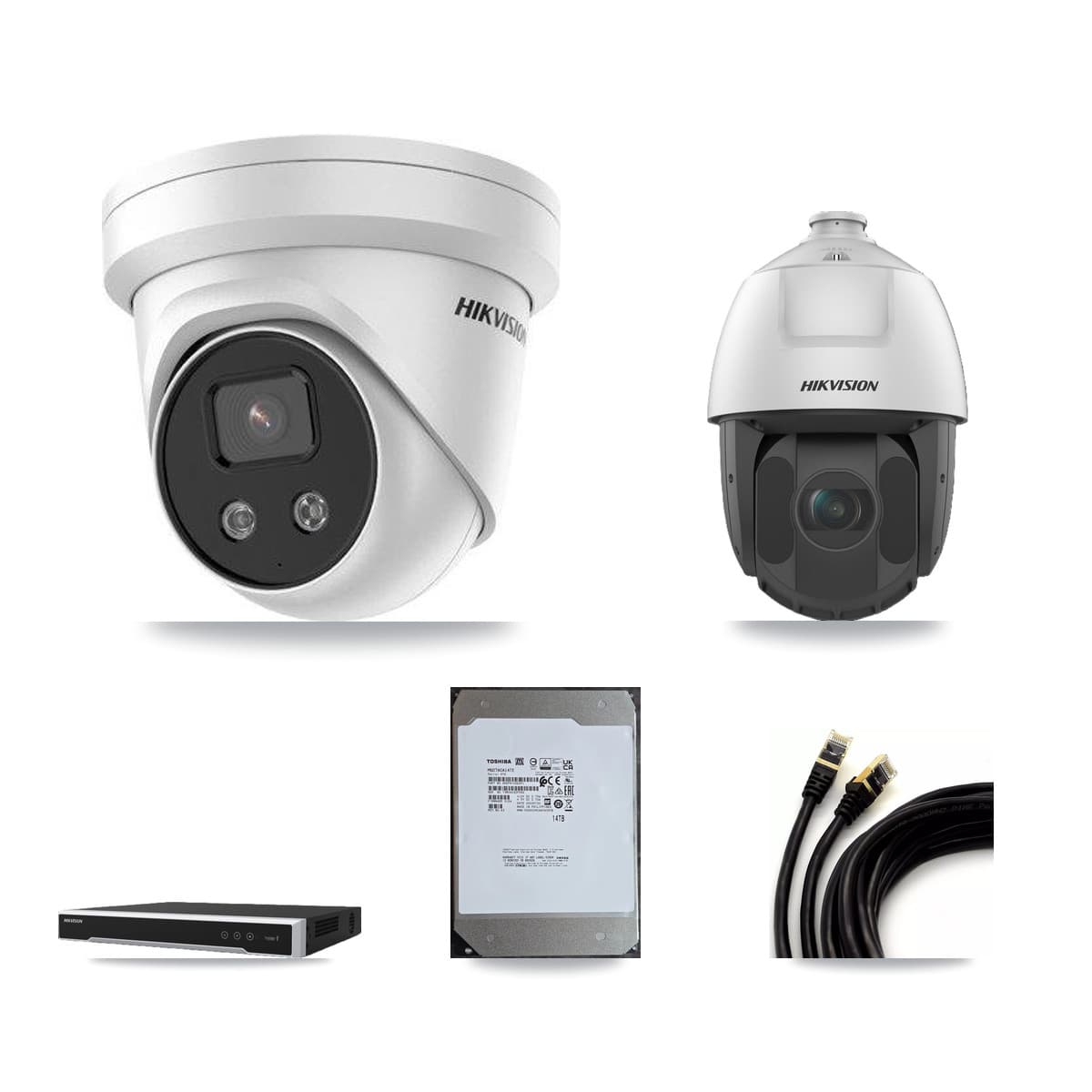 Hikvision 16-Channel 2MP – 5MP CCTV Kit — 11 5MP Turret + 1 2MP PTZ Cameras + 14TB Recording (DS-7616NI-M2 Recorder)