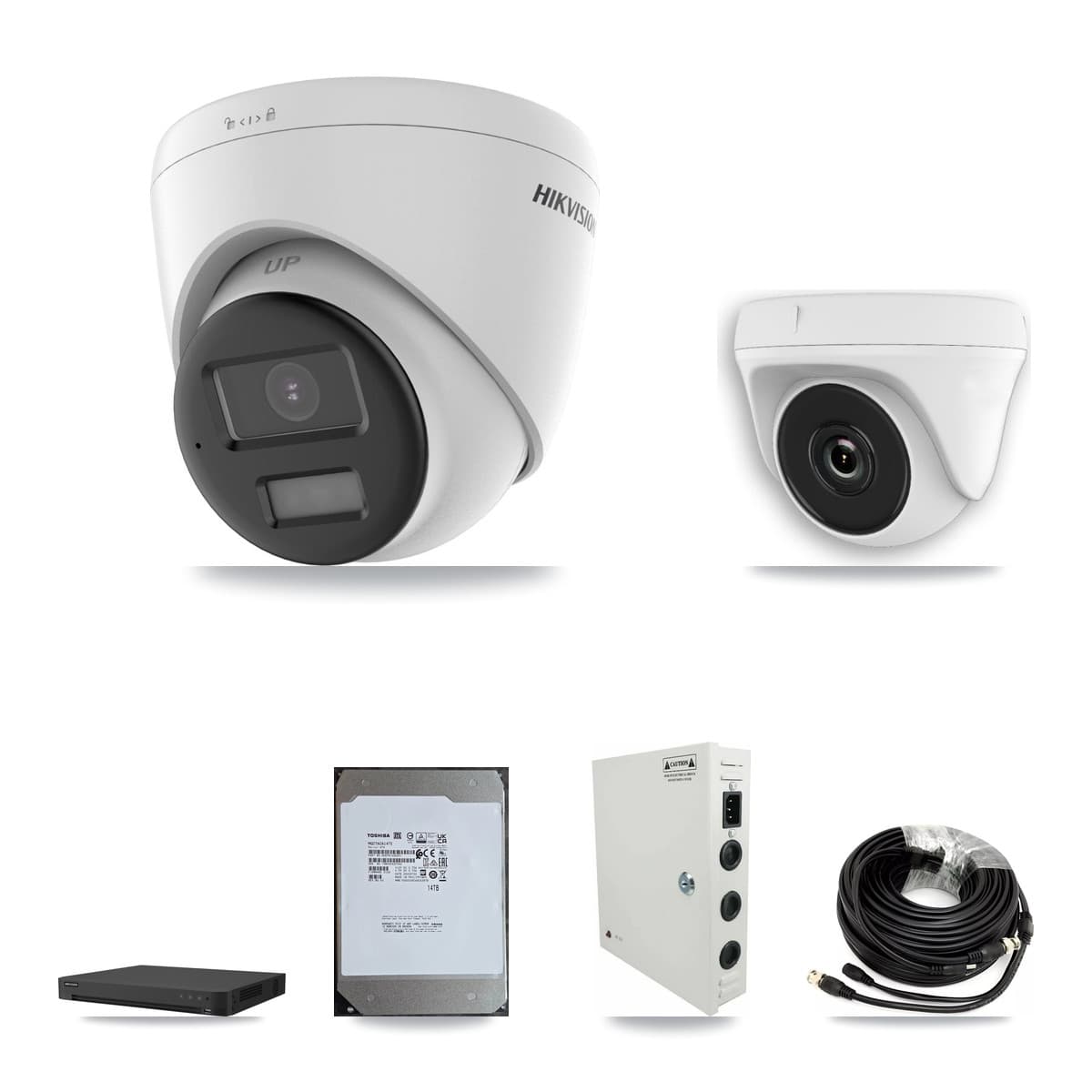 Hikvision 16-Channel 2MP – 4K CCTV Kit — 6 4K Turret + 6 White 2MP Dome Cameras + 14TB Recording