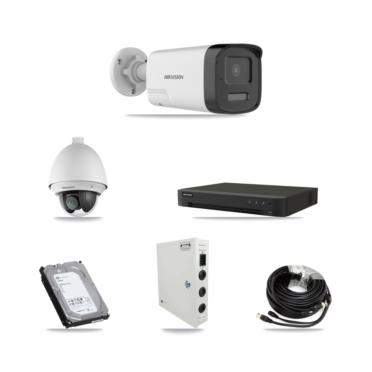 Hikvision 16-Channel 2MP – 5MP CCTV Kit — 1 DS-2AE4225T 2MP PTZ + 4 DS-2CE17K0T 5MP Bullet Cameras + 6TB Recording (IDS-7216HQHI Recorder)