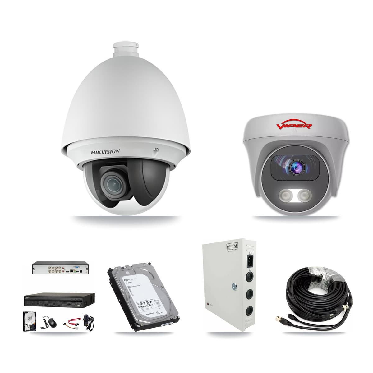 8-Channel 2MP – 5MP CCTV Kit — 7 2MP PTZ + 1 White 5MP Cameras + 6TB Recording (XVR-3108AD Recorder)