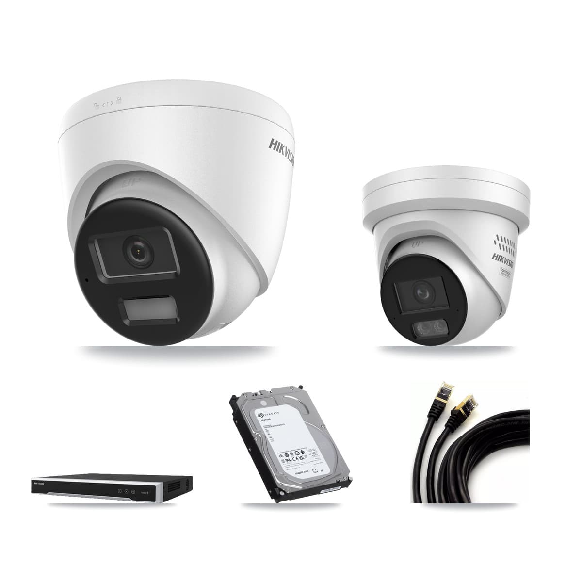 Hikvision 8-Channel 4MP – 4K CCTV Kit — 2 4K + 1 4MP Turret Cameras + 6TB Recording (DS-7608NI-M2 Recorder) - Image 1