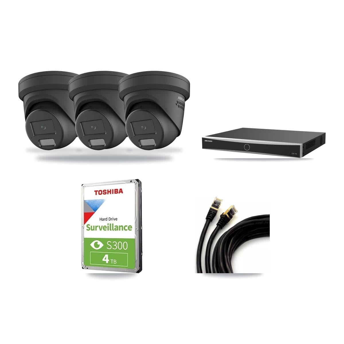 Hikvision 16-Channel 4MP CCTV Kit — 3 Black Turret Cameras + 4TB Recording (DS-7616NXI Recorder) - Image 1