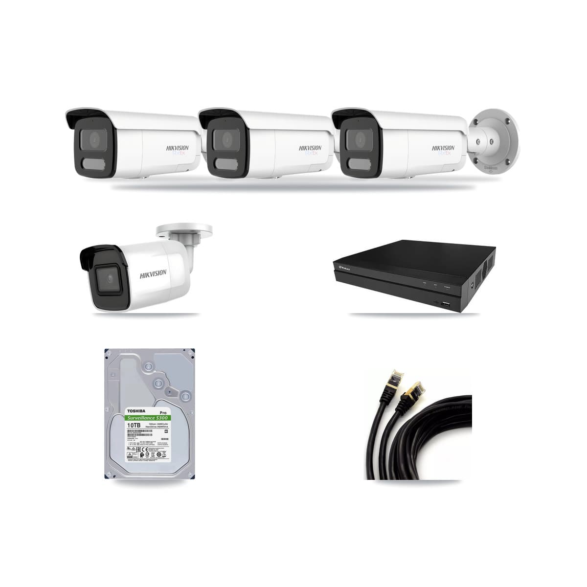 Hikvision & Prolux 8-Channel 4K CCTV Kit — 1 DS-2CD2085G1 + 3 DS-2CD2T87G2H Bullet Cameras + 10TB Recording - Image 1