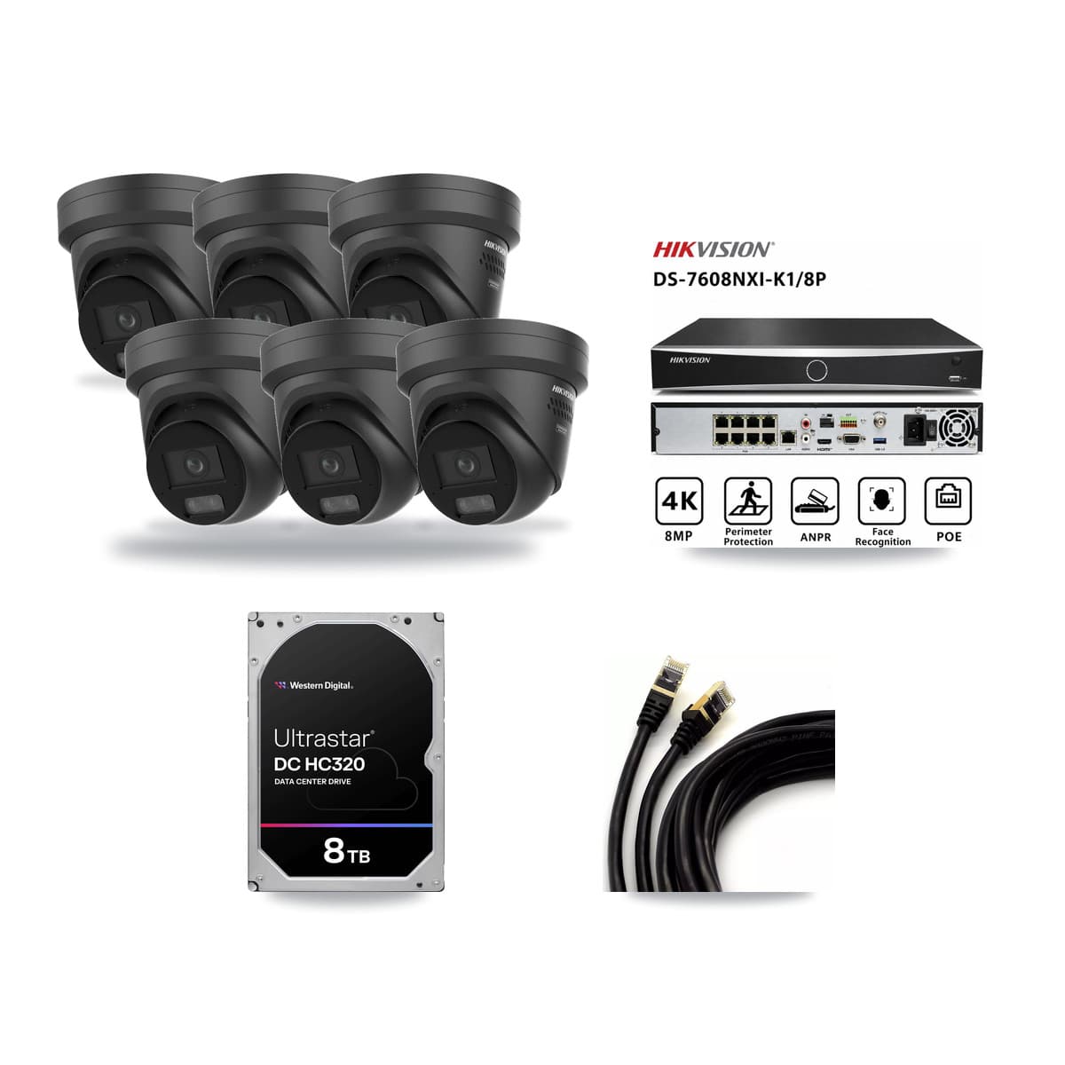 Hikvision 8-Channel 4K CCTV Kit — 6 Black DS-2CD2387G3 Turret Cameras + 8TB Recording - Image 1