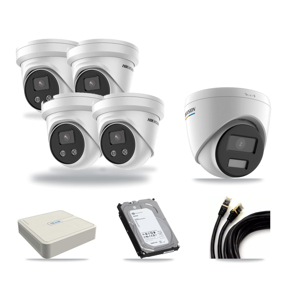 Hikvision & HiLook 8-Channel 2MP – 5MP CCTV Kit — 1 2MP + 4 5MP Turret Cameras + 6TB Recording - Image 1