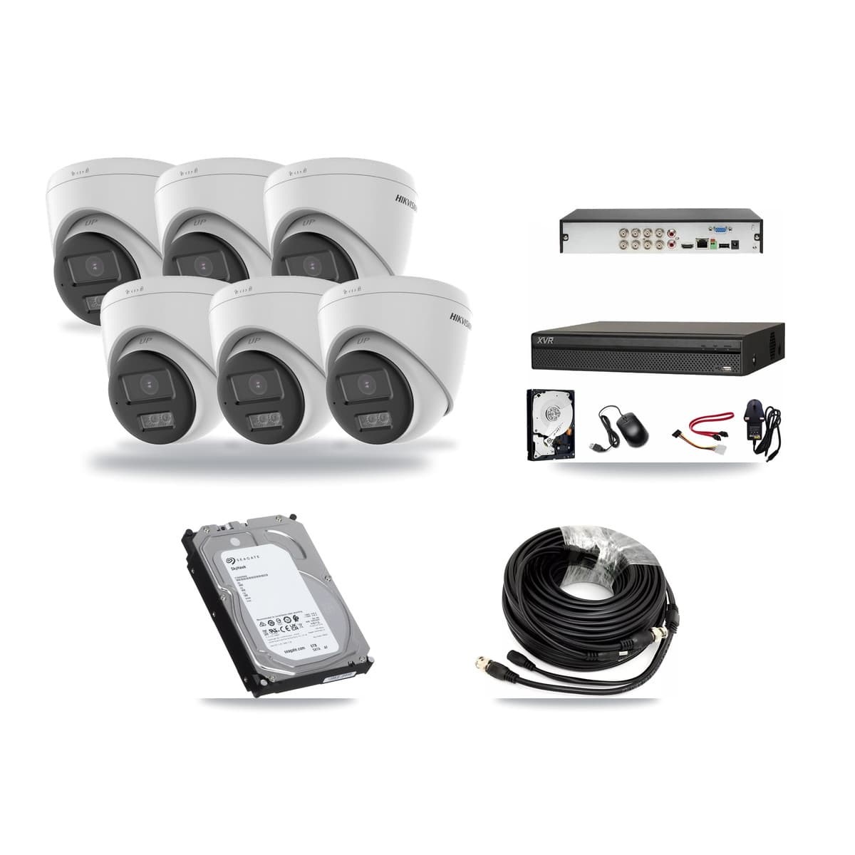 Hikvision & Dahua 8-Channel 5MP CCTV Kit — 6 DS-2CE78K0T-LTS Turret Cameras + 6TB Recording (XVR-3108AD-4K Recorder) - Image 1