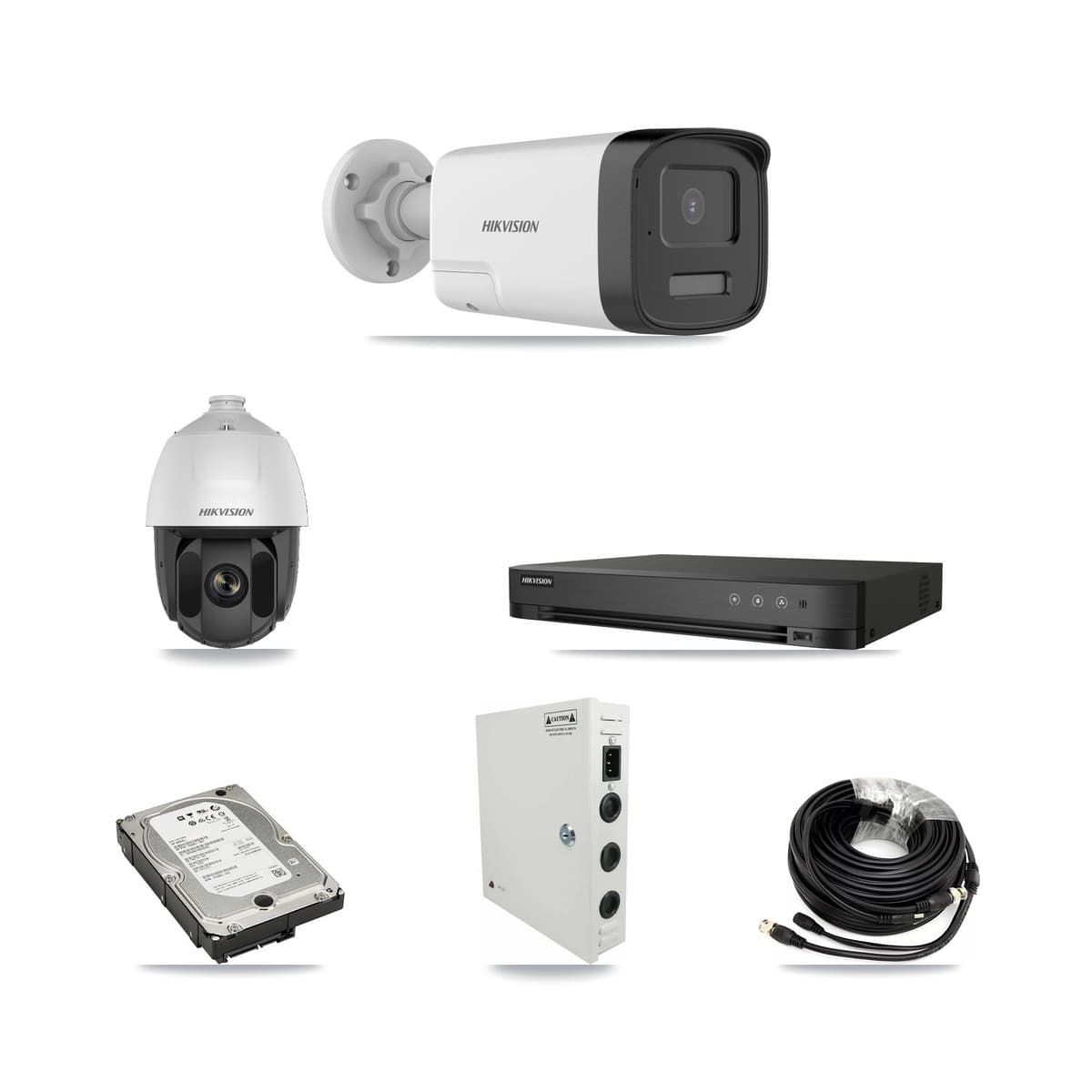 Hikvision 4-Channel 2MP – 5MP CCTV Kit — 1 DS-2AE5225TI 2MP PTZ + 3 DS-2CE17K0T 5MP Bullet Cameras + 5TB Recording (IDS-7204HQHI Recorder) - Image 1