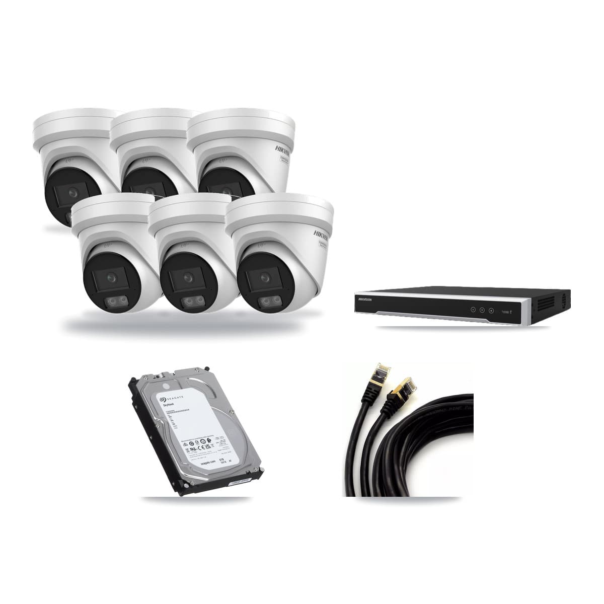 Hikvision 8-Channel 4K CCTV Kit — 6 DS-2CD2387G3 Turret Cameras + 6TB Recording (DS-7608NI-M2 Recorder) - Image 1