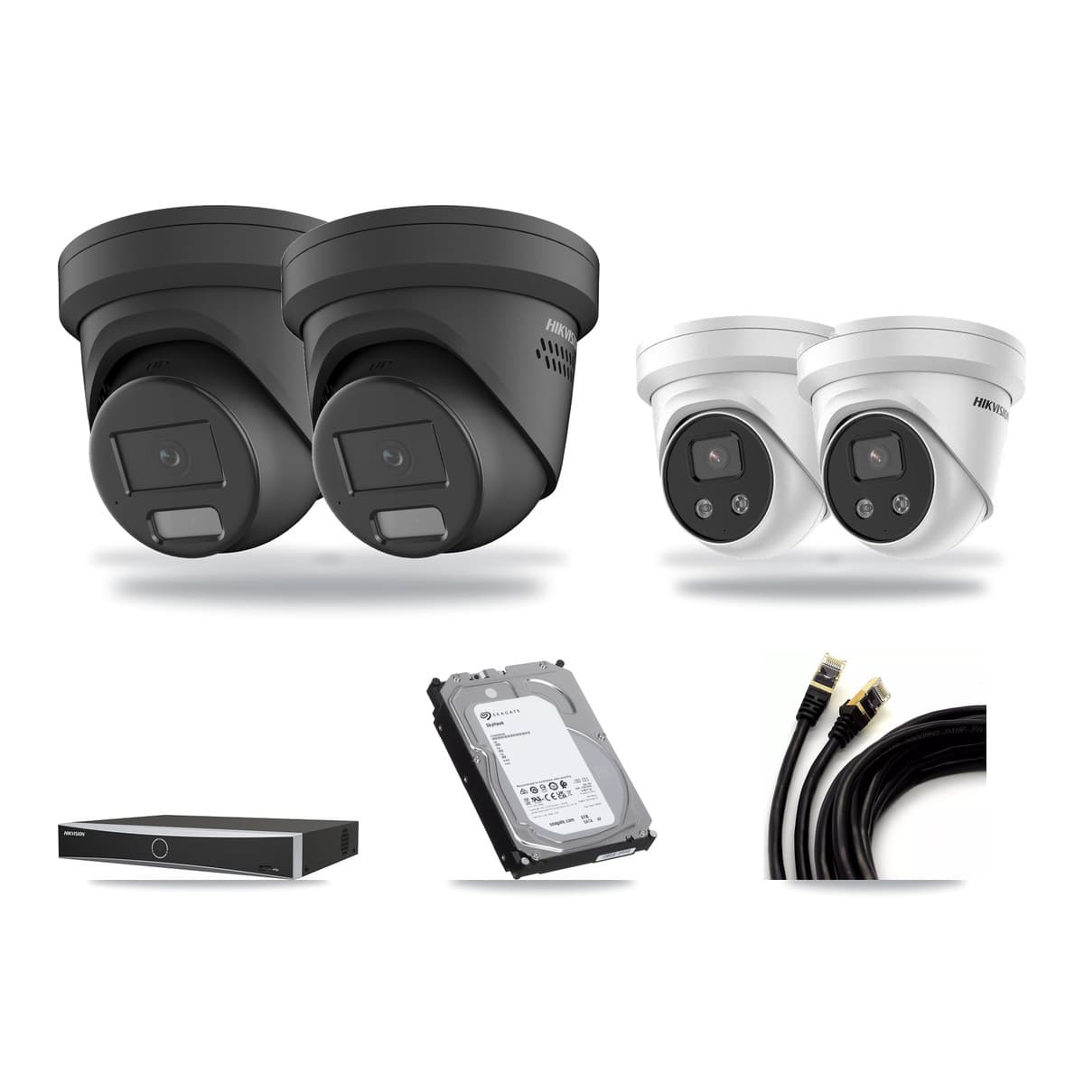Hikvision 4-Channel 4MP – 5MP CCTV Kit — 2 Black 4MP + 2 5MP Turret Cameras + 6TB Recording - Image 1
