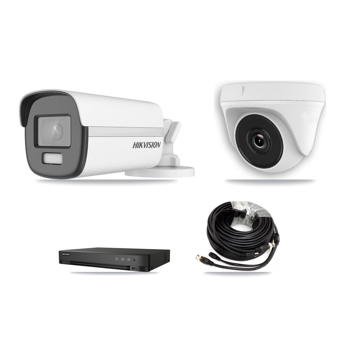 Hikvision 4-Channel 2MP – 4K CCTV Kit — 1 4K Bullet + 1 White 2MP Dome Cameras + 3TB Recording (DS-7204HUHI Recorder)