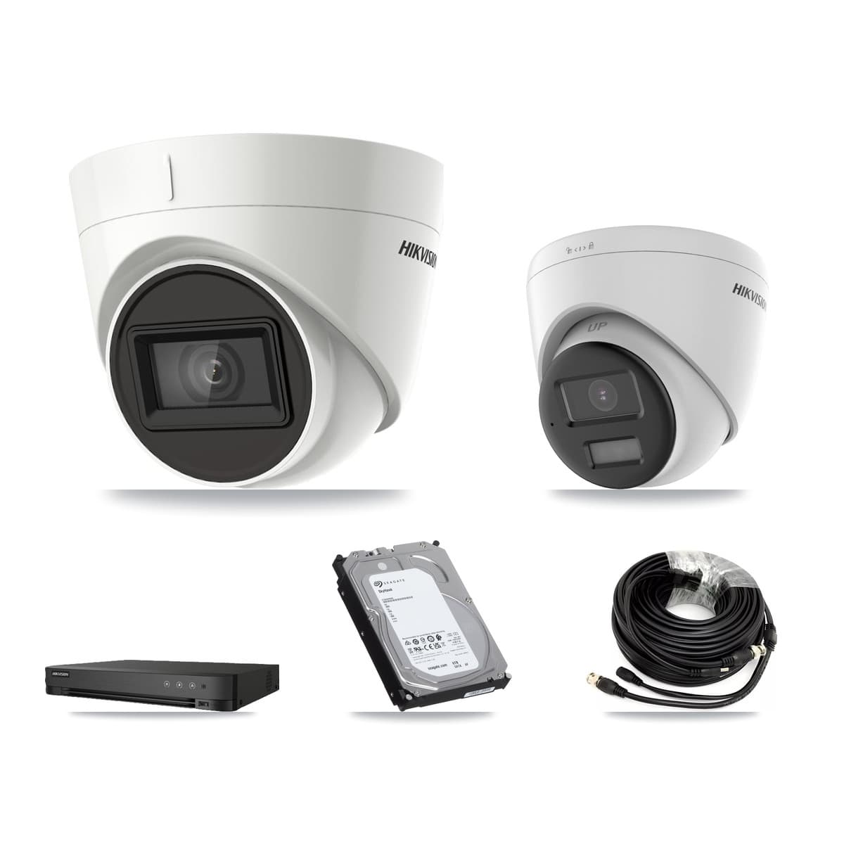 Hikvision 8-Channel 4K CCTV Kit — 1 DS-2CE78U0T-LPTS + 3 DS-2CE78U1T-IT3F Turret Cameras + 6TB Recording (IDS-7208HUHI-M1/E Recorder)