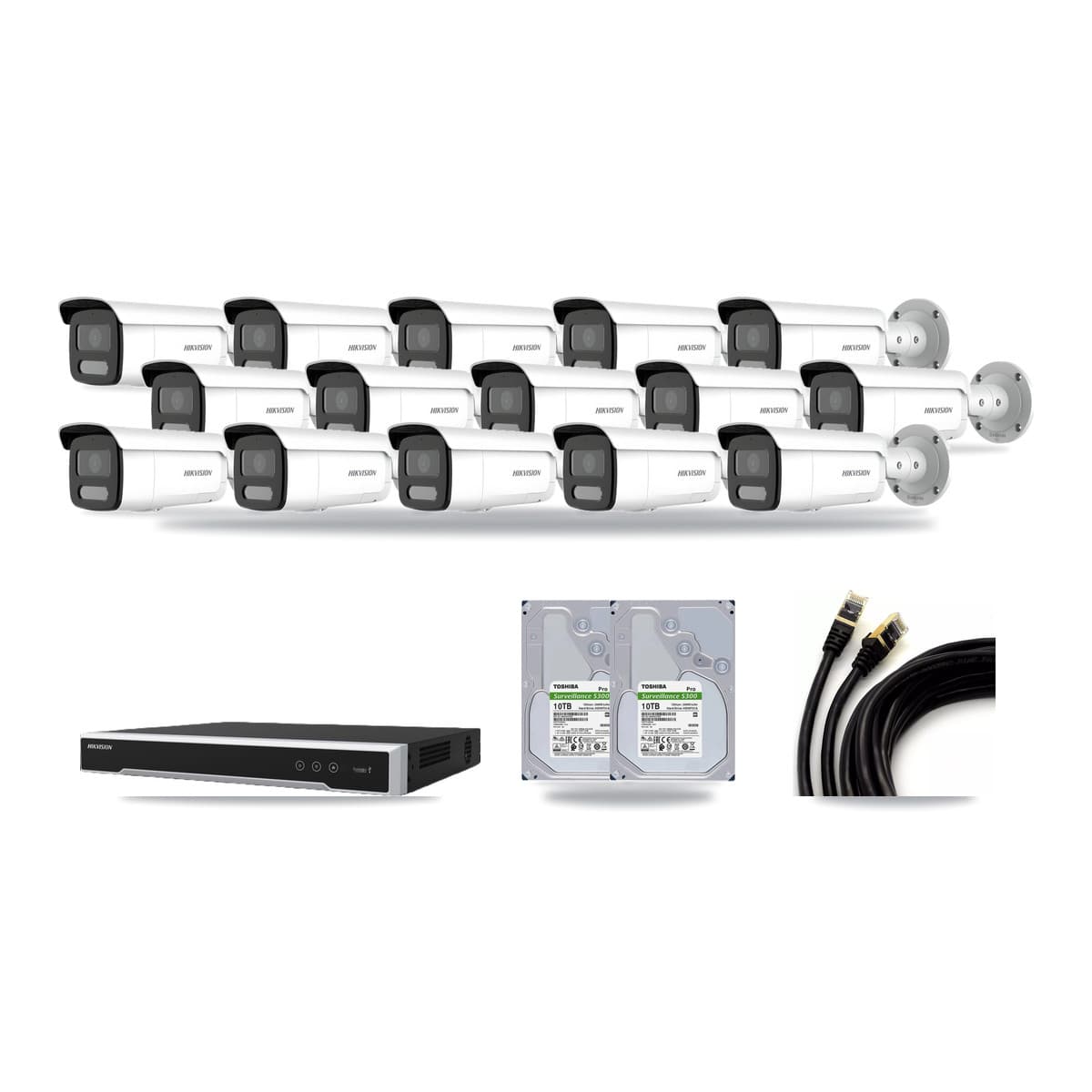 Hikvision 16-Channel 4MP CCTV Kit — 15 Bullet Cameras + 2× 10TB Recording (DS-7616NI-M2 Recorder) - Image 1