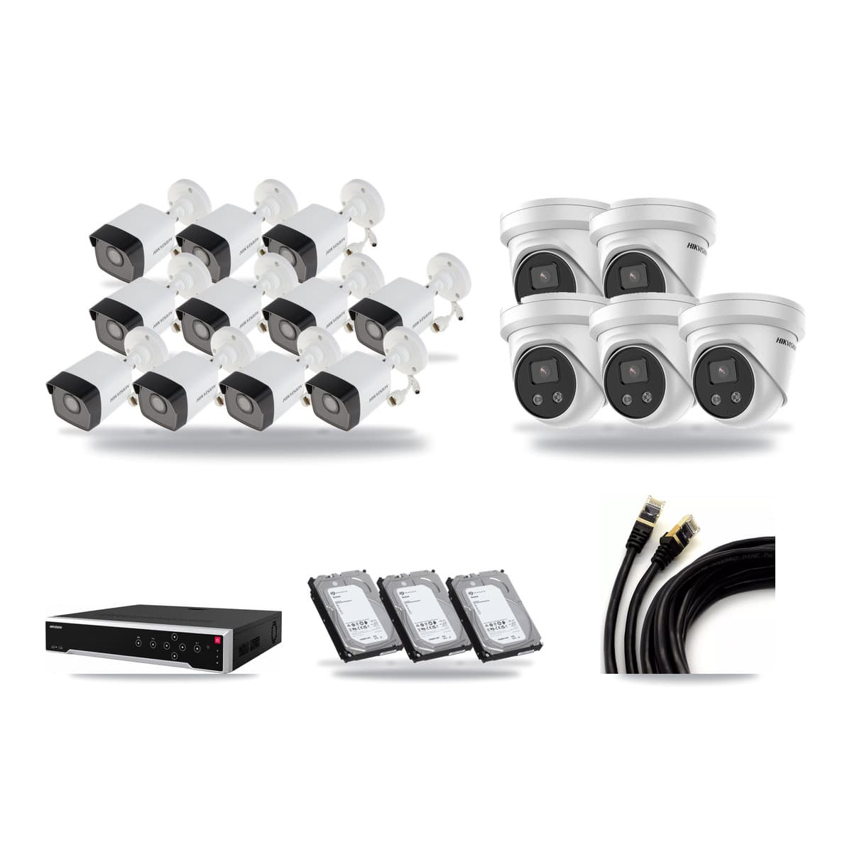 Hikvision 32-Channel 5MP CCTV Kit — 11 DS-2CD1053G0 Bullet + 5 DS-2CD3356G2 Turret Cameras + 3× 6TB Recording - Image 1