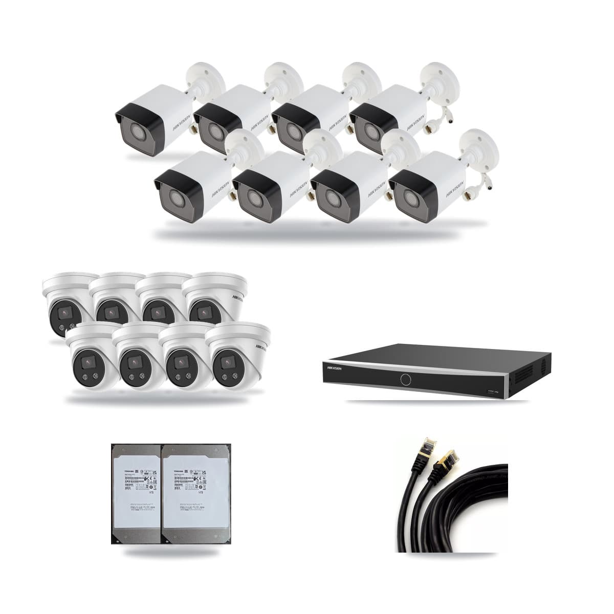 Hikvision 16-Channel 5MP CCTV Kit — 8 Bullet + 8 Turret Cameras + 2× 14TB Recording (DS-7616NXI Recorder) - Image 1