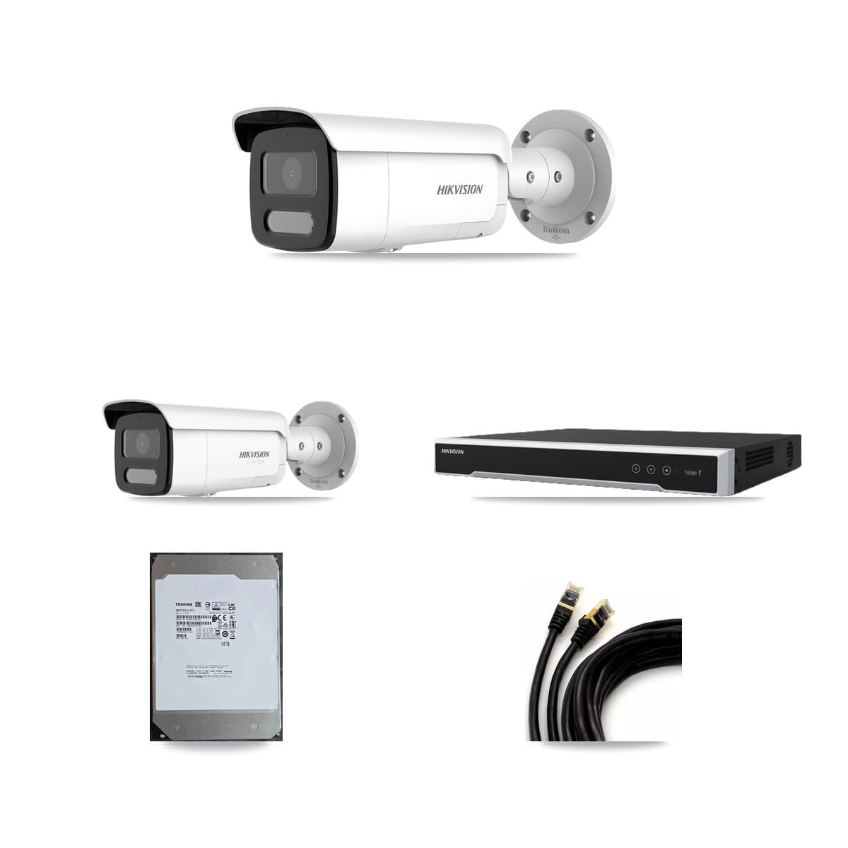 Hikvision DS-7616NI-M2/16P 16-Channel NVR CCTV Kit — 15× DS-2CD2T47G2H-LISU/SL 4MP Bullet + 1× DS-2CD2T87G2H-LISU/SL-2.8MM-W White 4K Bullet Cameras + 14TB HDD
