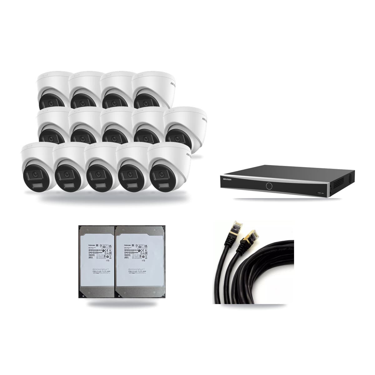 Hikvision 16-channel CCTV kit: 14 cameras (14× 4K Turret), 2× 14TB hard drive
