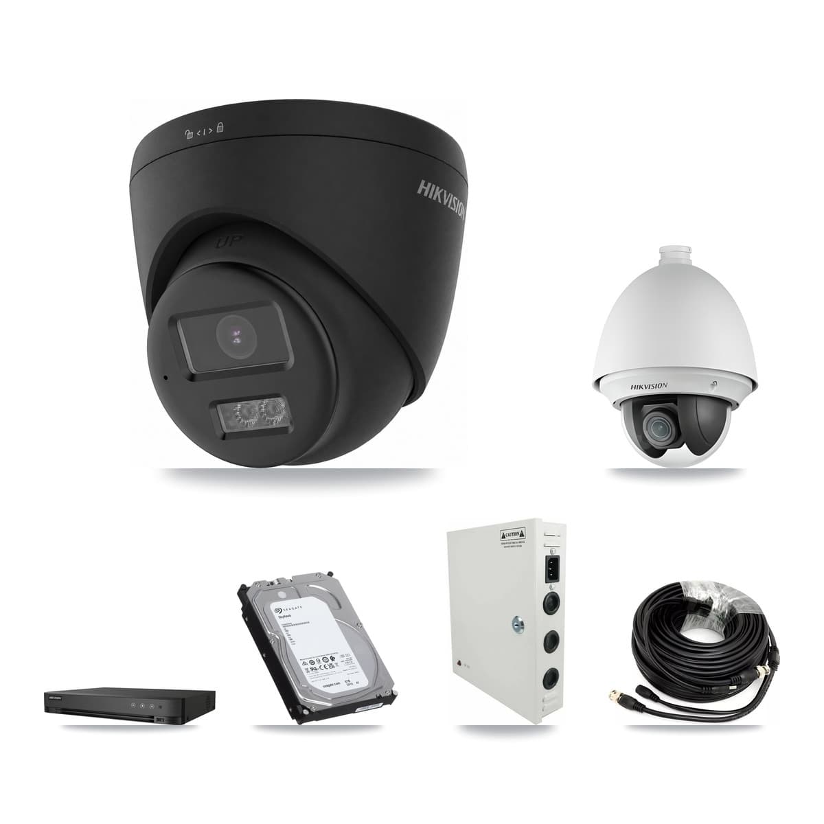 Hikvision 4-Channel 2MP – 4K CCTV Kit — 1 2MP PTZ + 2 Black 4K Turret Cameras + 6TB Recording