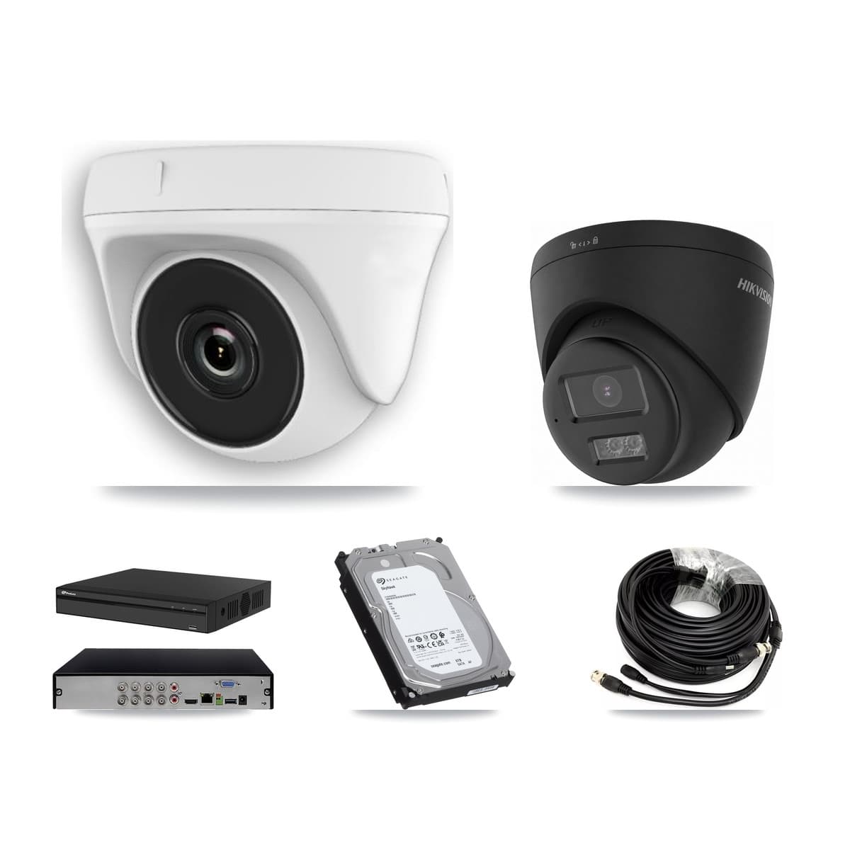 Hikvision & Prolux 8-Channel 2MP – 4K CCTV Kit — 1 Black 4K Turret + 7 White 2MP Dome Cameras + 6TB Recording (PXD-5108HS Recorder)