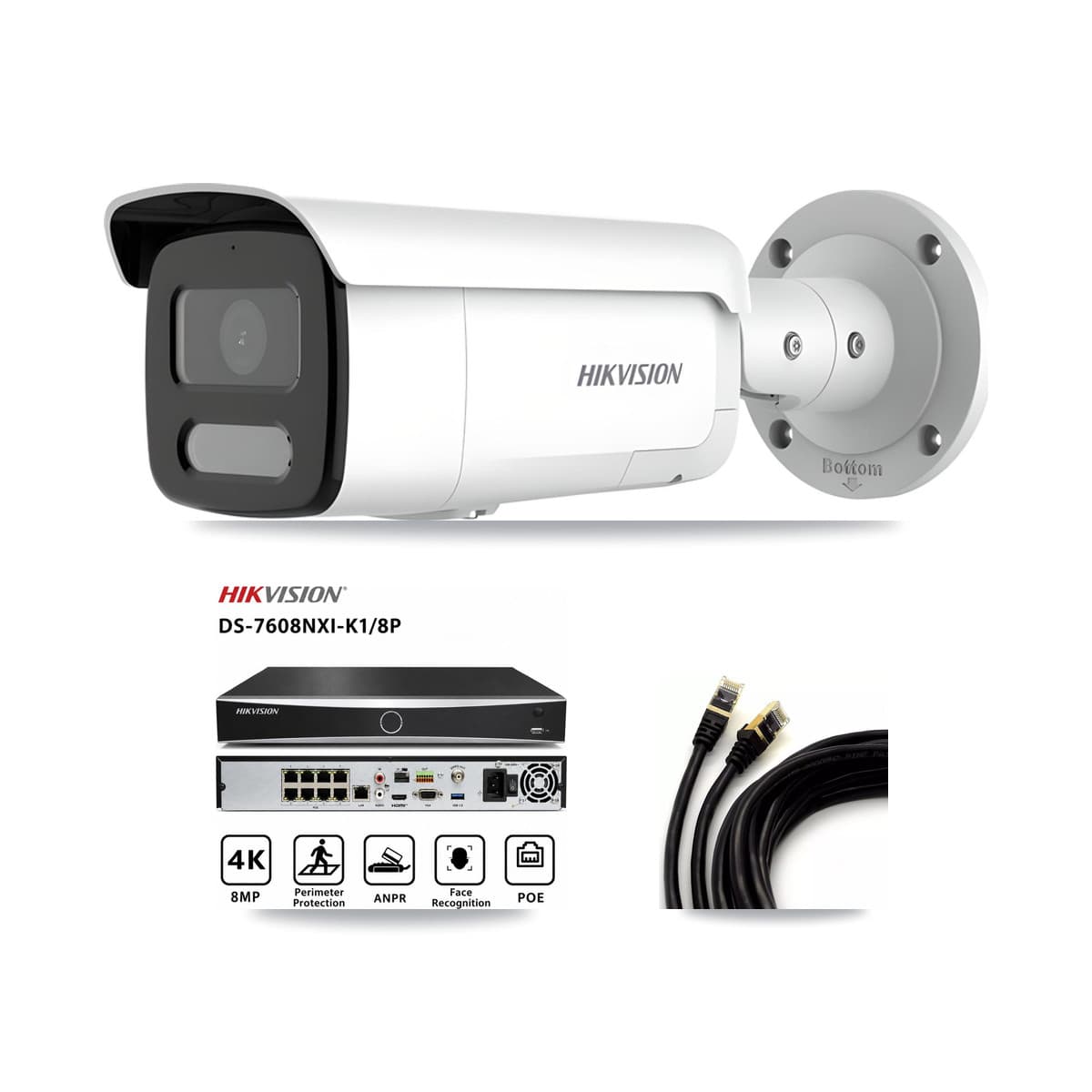 Hikvision 8-Channel 4MP CCTV Kit — 2 Bullet Cameras + 3TB Recording (DS-7608NXI Recorder)