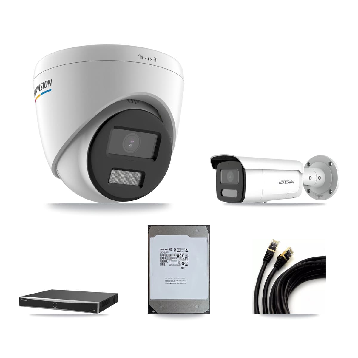 Hikvision 16-Channel 2MP – 4MP CCTV Kit — 8 2MP Turret + 8 4MP Bullet Cameras + 14TB Recording (DS-7616NXI Recorder)