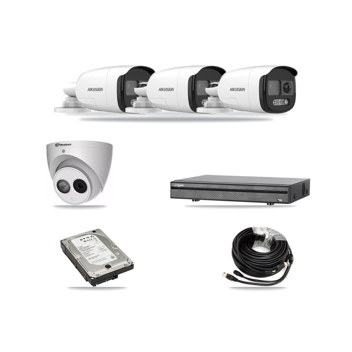 8-Channel 4MP – 5MP CCTV Kit — 3 DS-2CE12KF3T 5MP Bullet + 1 PXC-612C4W-A 4MP Turret Cameras + 5TB Recording (DH-XVR5108H Recorder) - Image 1