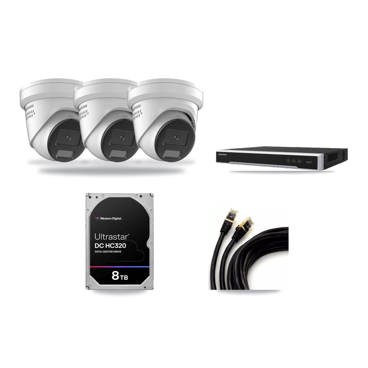 Hikvision 8-Channel 4K CCTV Kit — 3 DS-2CD2387G2H Turret Cameras + 8TB Recording (DS-7608NI-M2 Recorder) - Image 1