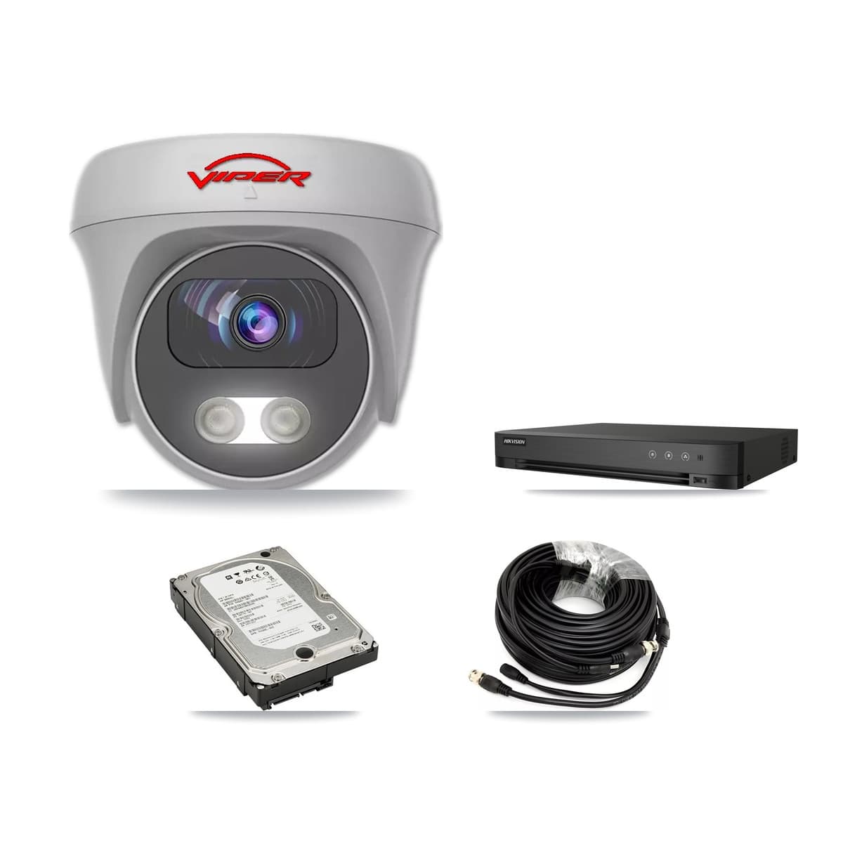 Viper & Hikvision 4-Channel 5MP CCTV Kit — 4 White Cameras + 5TB Recording (IDS-7204HQHI Recorder)