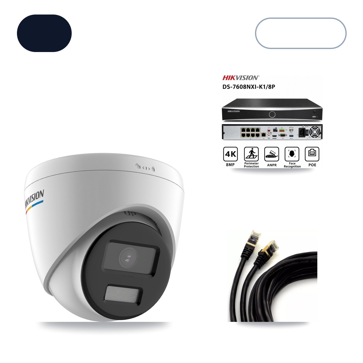 Hikvision DS-7608NXI-K1/8P 8-Channel NVR CCTV Kit — 4× DS-2CD1327G2-LUF 2MP Cameras + 3TB HDD