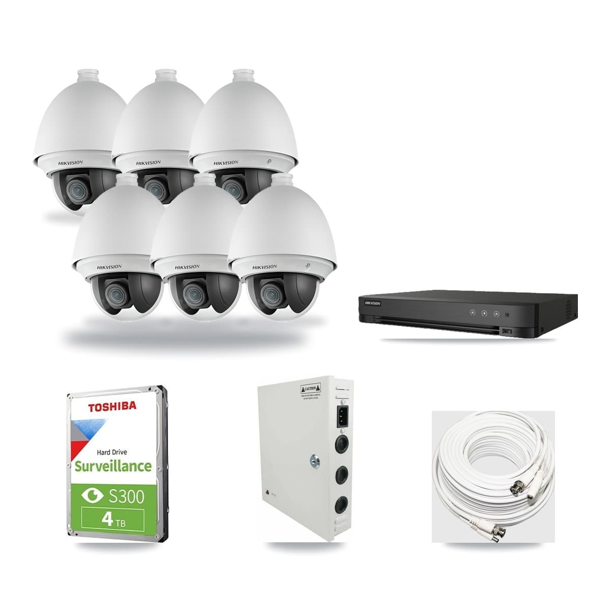 Hikvision 8-Channel 2MP CCTV Kit — 6 DS-2AE4225T-A PTZ Cameras + 4TB Recording (IDS-7208HUHI-M1/E Recorder) - Image 1