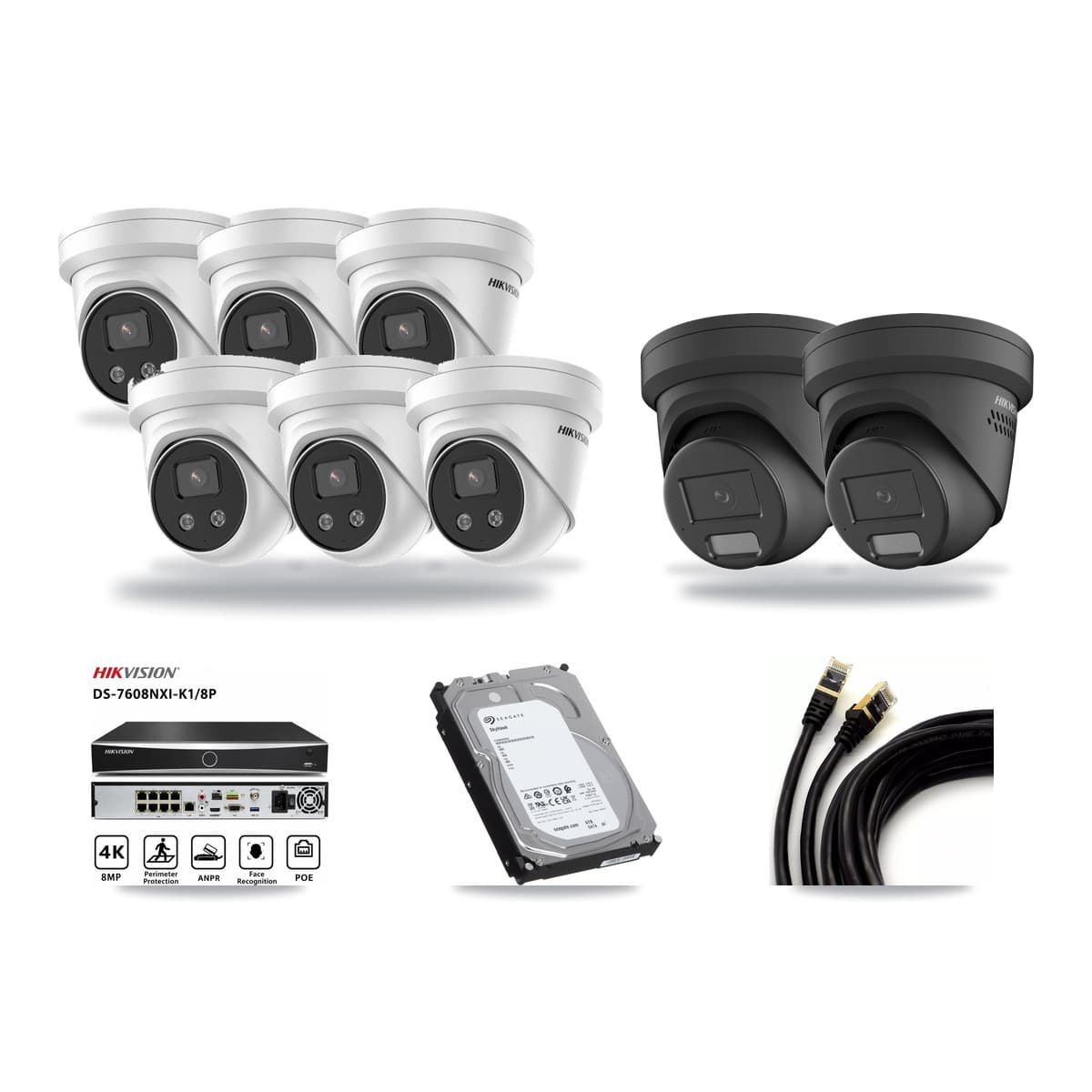 Hikvision 8-Channel 4MP – 5MP CCTV Kit — 2 Black 4MP + 6 5MP Turret Cameras + 6TB Recording - Image 1