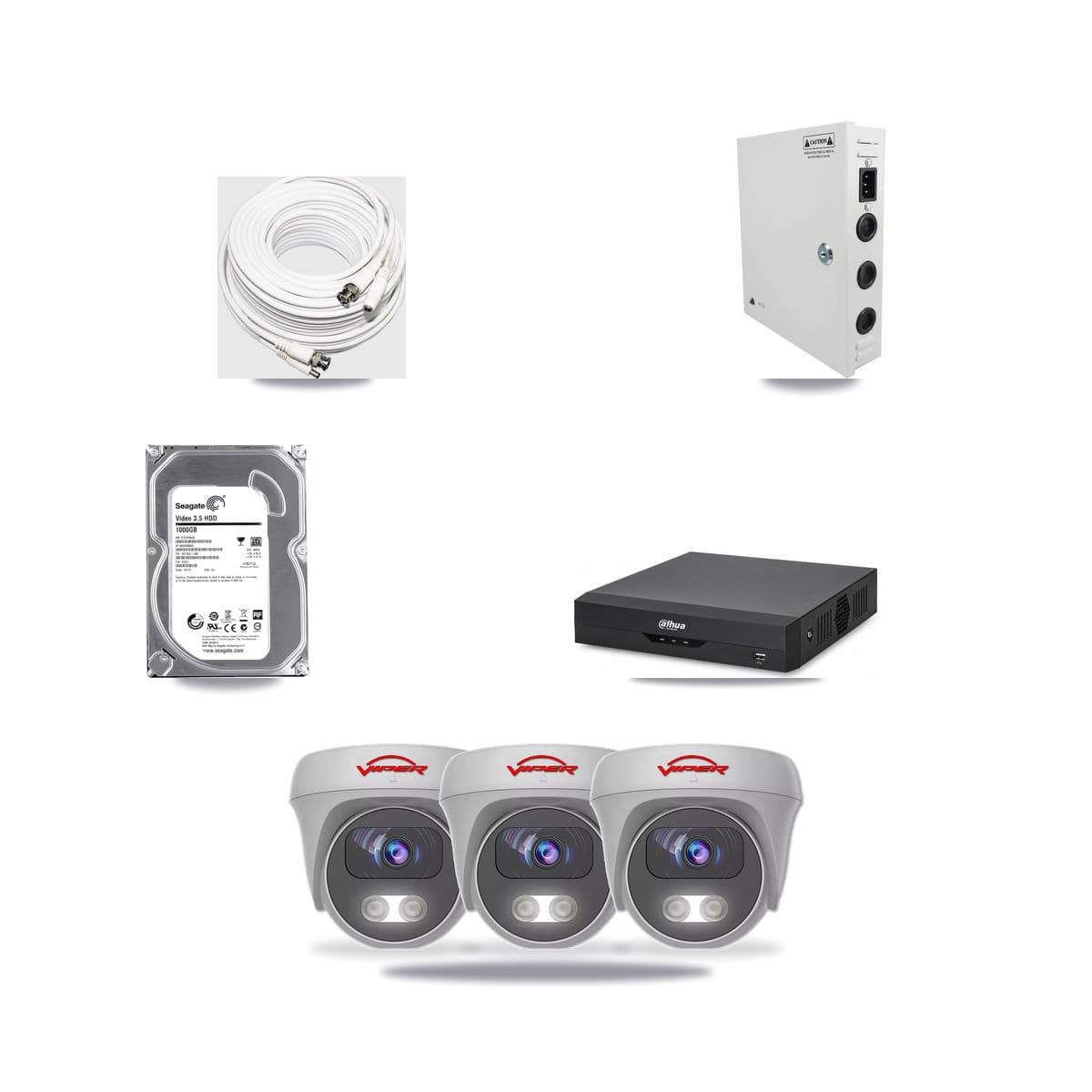 Dahua 4-channel CCTV kit: 3 cameras (3× 5MP Camera), 1TB hard drive