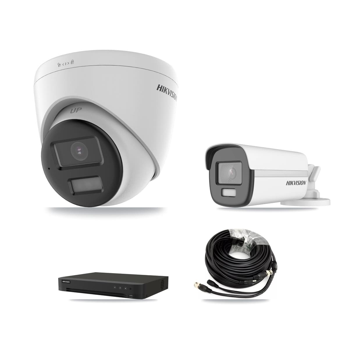 Hikvision 8-Channel 4K CCTV Kit — 1 DS-2CE12UF3T-E Bullet + 2 DS-2CE78U0T-LPTS Turret Cameras + 8TB Recording (IDS-7208HUHI-M1/XT Recorder)