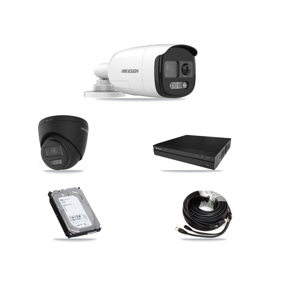 Hikvision & Prolux 8-Channel 5MP – 4K CCTV Kit — 6 5MP Bullet + 2 Black 4K Turret Cameras + 2× 6TB Recording