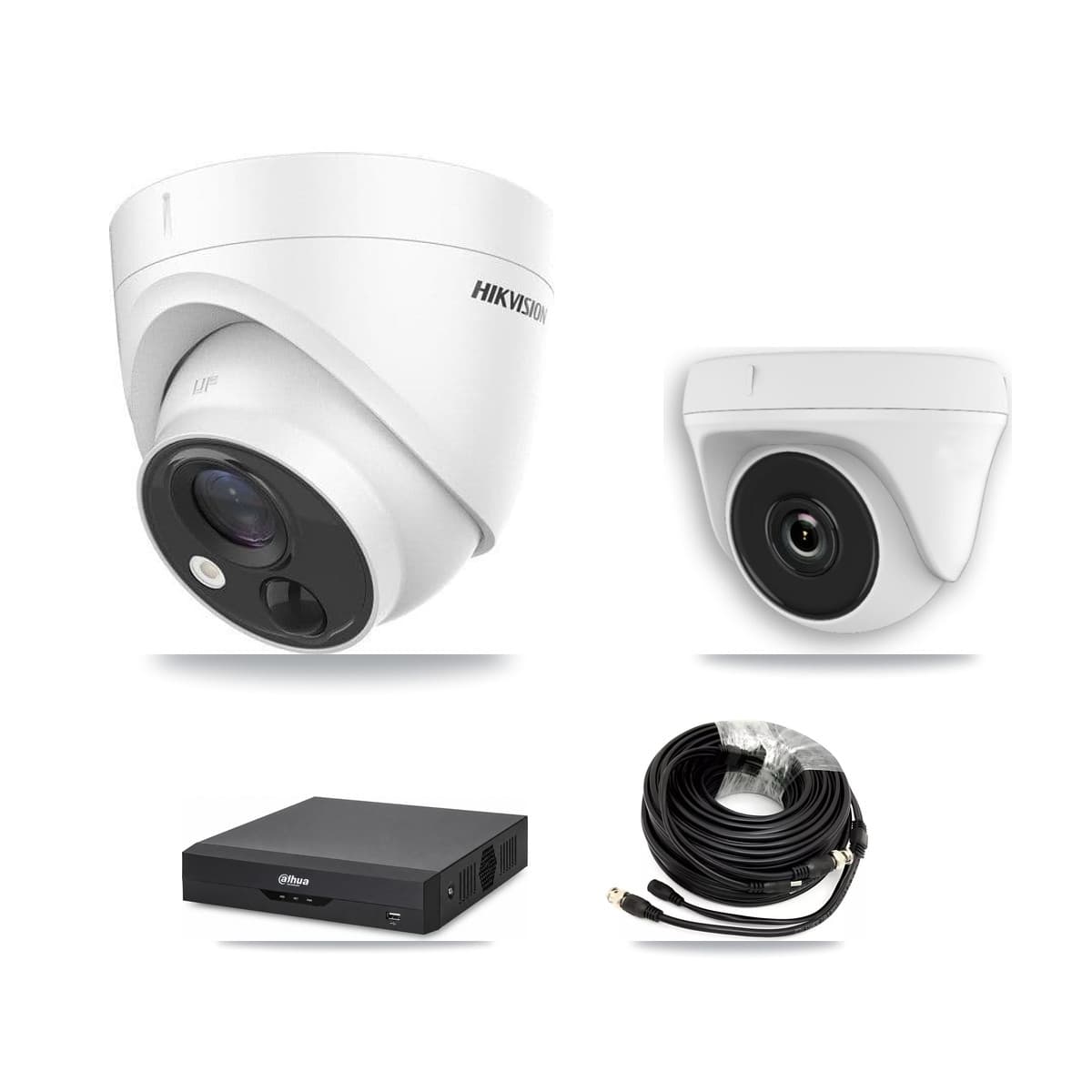 Hikvision & Dahua 4-Channel 2MP – 5MP CCTV Kit — 2 DS-2CE71H0T 5MP Turret + 1 White HDT-2MP-N20W 2MP Dome Cameras + 3TB Recording - Image 1