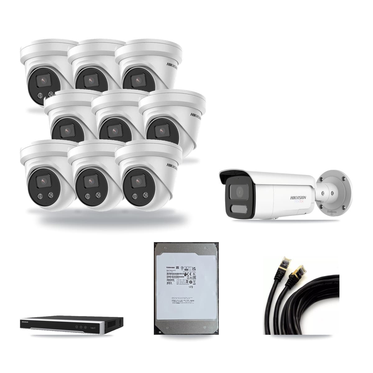Hikvision 16-Channel 5MP – 4K CCTV Kit — 1 4K Bullet + 9 5MP Turret Cameras + 14TB Recording - Image 1