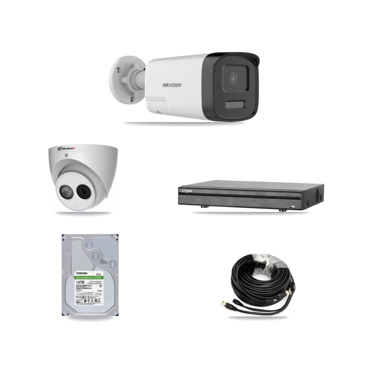 8-Channel 4MP – 5MP CCTV Kit — 7 DS-2CE17K0T 5MP Bullet + 1 PXC-612C4W-A 4MP Turret Cameras + 10TB Recording (DH-XVR5108H Recorder)