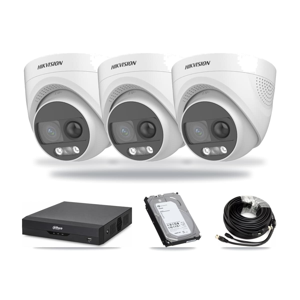 Hikvision & Dahua 4-Channel 5MP CCTV Kit — 3 DS-2CE72KF3T Turret Cameras + 6TB Recording - Image 1