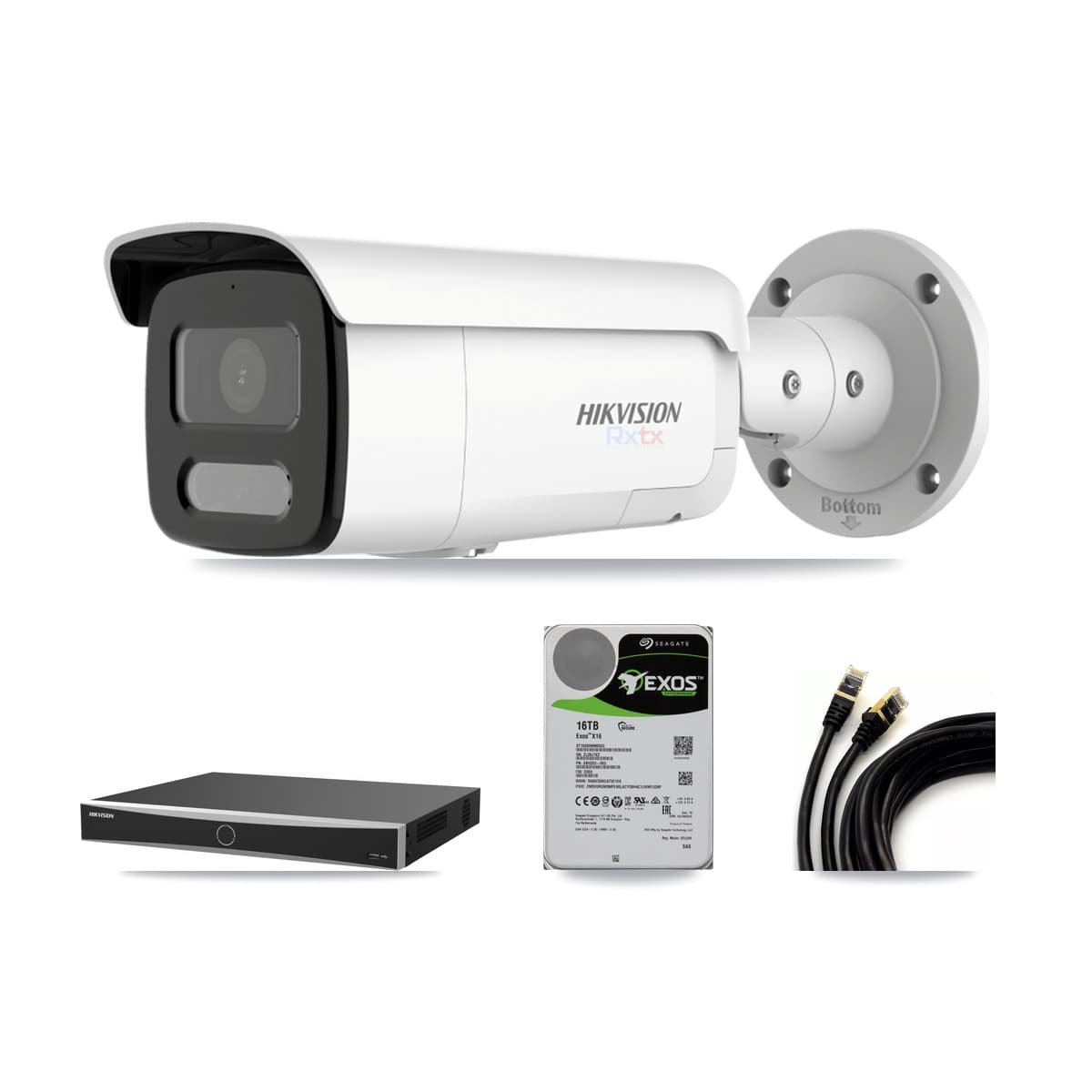 Hikvision 16-Channel 4K CCTV Kit — 12 White Bullet Cameras + 2× 16TB Recording (DS-7616NXI Recorder)